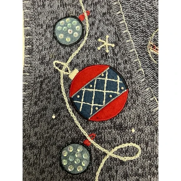 Vintage Christmas Cardigan‎ Blue Sweater Vest Ornaments Balls - Picture 6 of 7